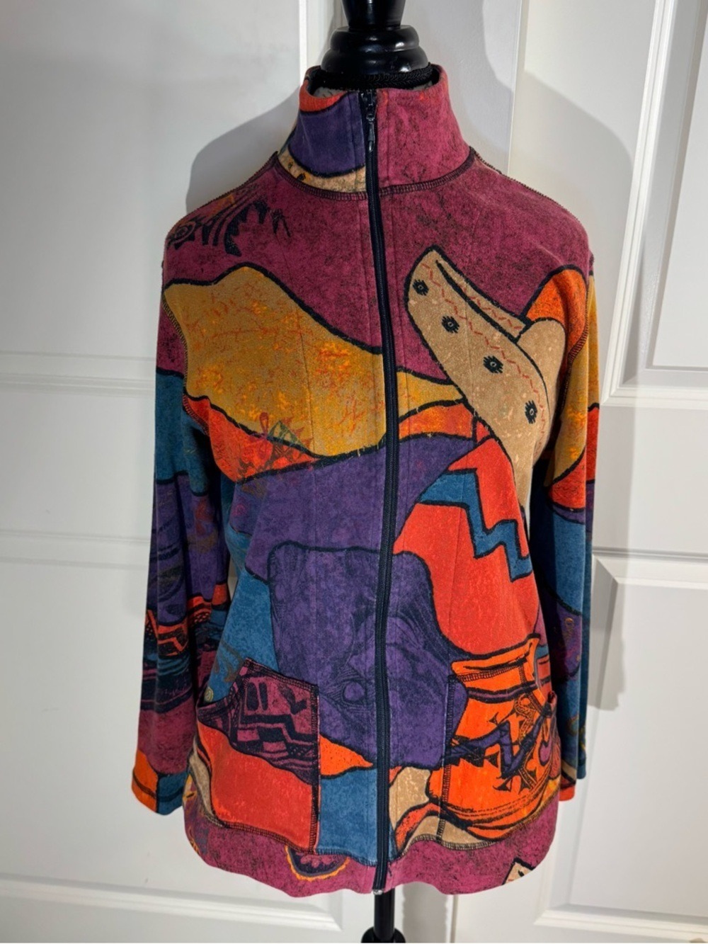 Chico's Artsy Boho Zip-Front Southwest Inspired Bomber Jacket Size 1 (Medium)
